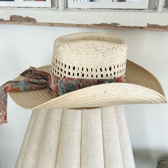 Bailey Straw Women’s Cowboy Hat with Floral Scarf Band - Picture 7 of 9